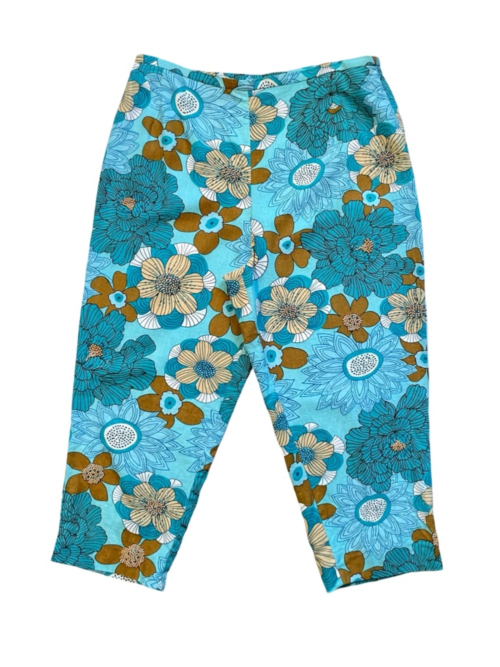 Vintage Plaza South Petite Beaded Floral Linen Blend Cropped Pants 12P